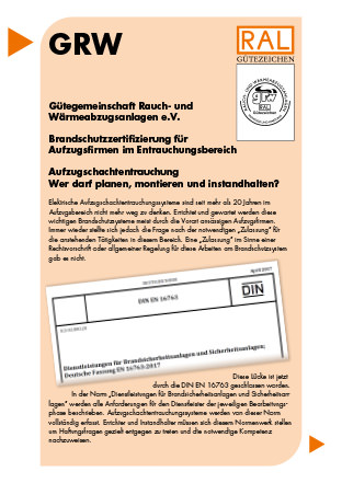 Rauch- und Wärme-abzugsanlagen – Montage und Wartung, Gütesicherung, RAL-GZ 591, Ausgabe November 2012